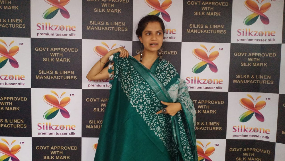 Khadi linen batik printed saree SILK ZONE