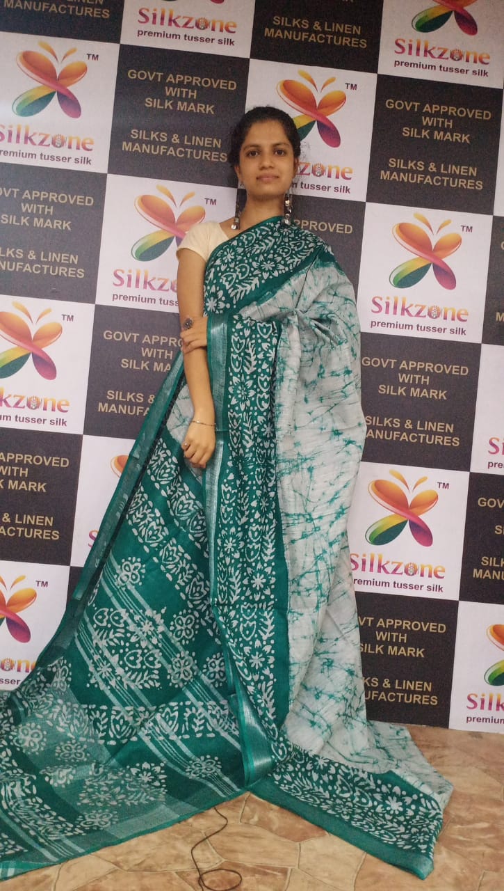 Khadi linen batik printed saree SILK ZONE