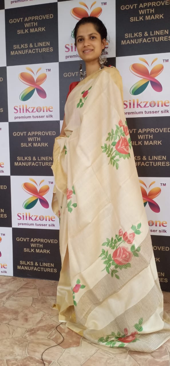 Pure Tussar Silk print saree