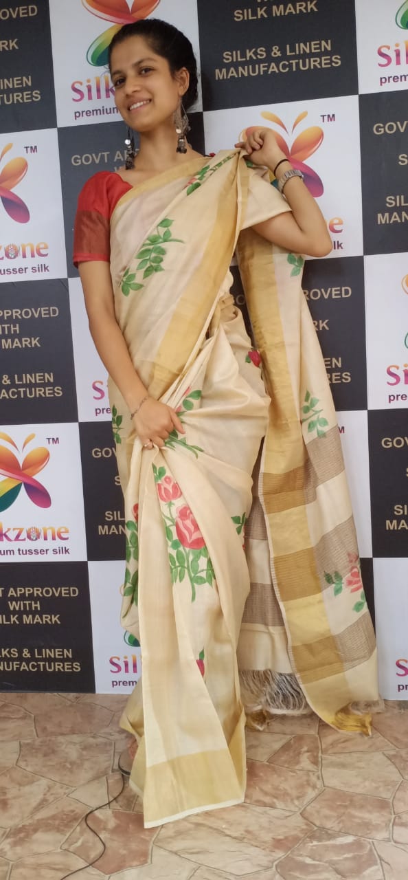 Pure Tussar Silk print saree