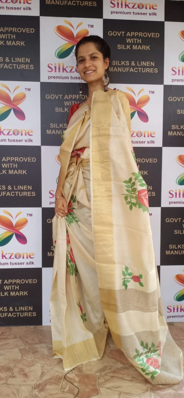 Pure Tussar Silk print saree