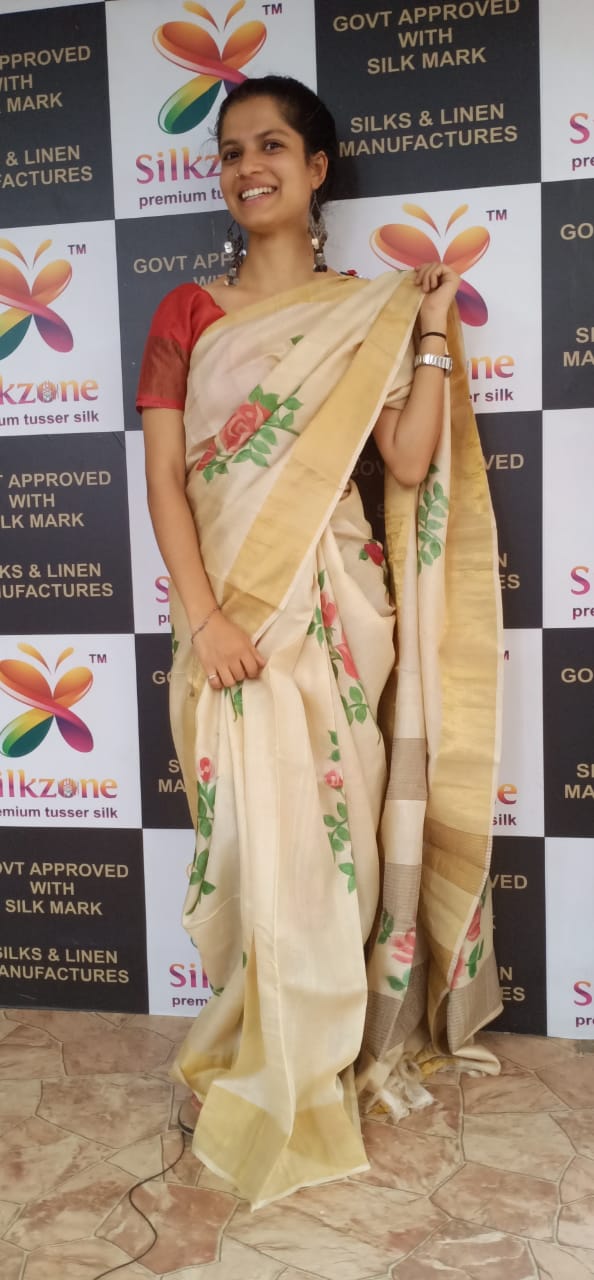 Pure Tussar Silk print saree