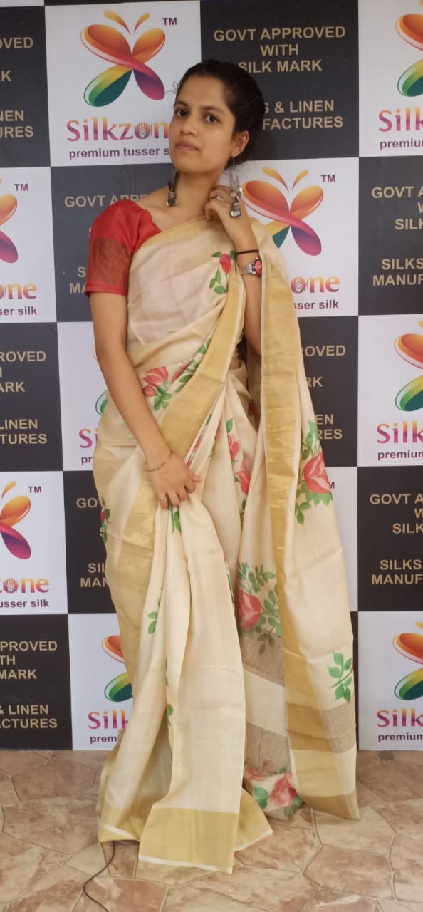 Pure Tussar Silk print saree