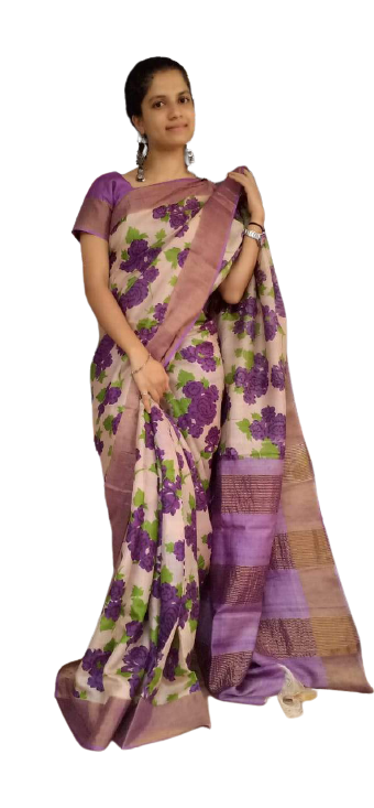 Pure Tussar Silk print saree