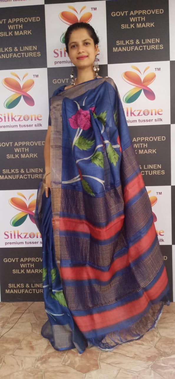 Pure Tussar Silk print saree