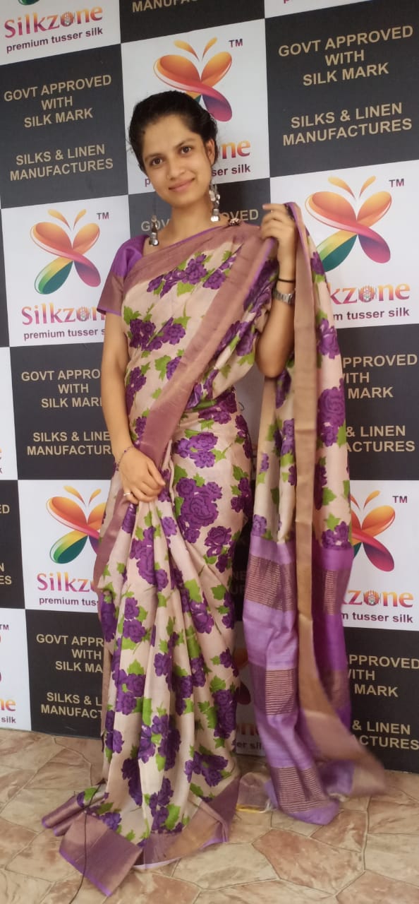 Pure Tussar Silk print saree