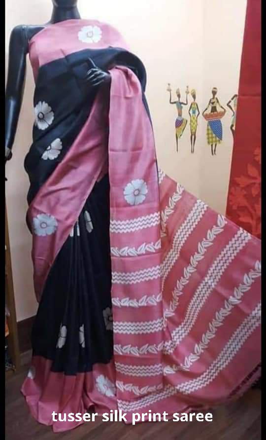 Pure Tussar Silk print saree