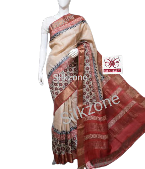 Pure Tussar Silk print saree