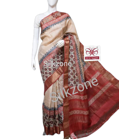 Pure Tussar Silk print saree