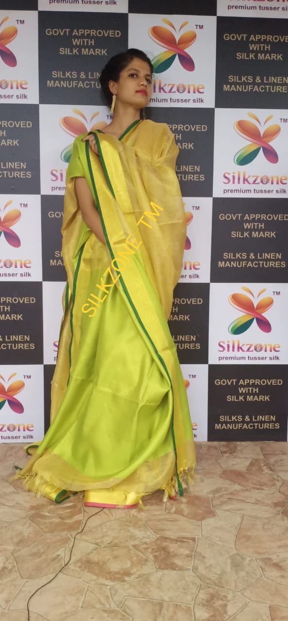 Tissue linen plain saree SILK ZONE