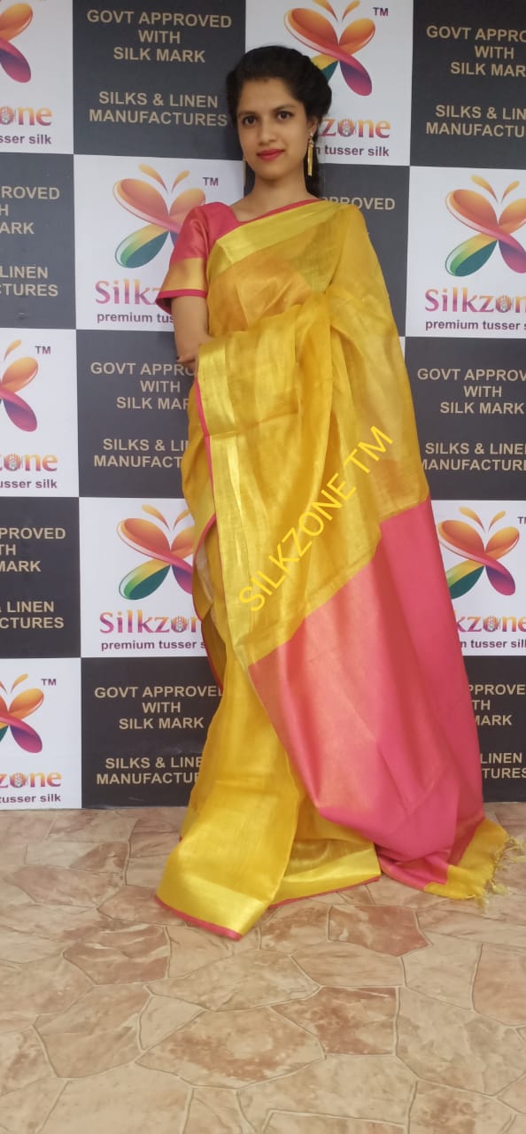 Tishu linen plain saree SILK ZONE