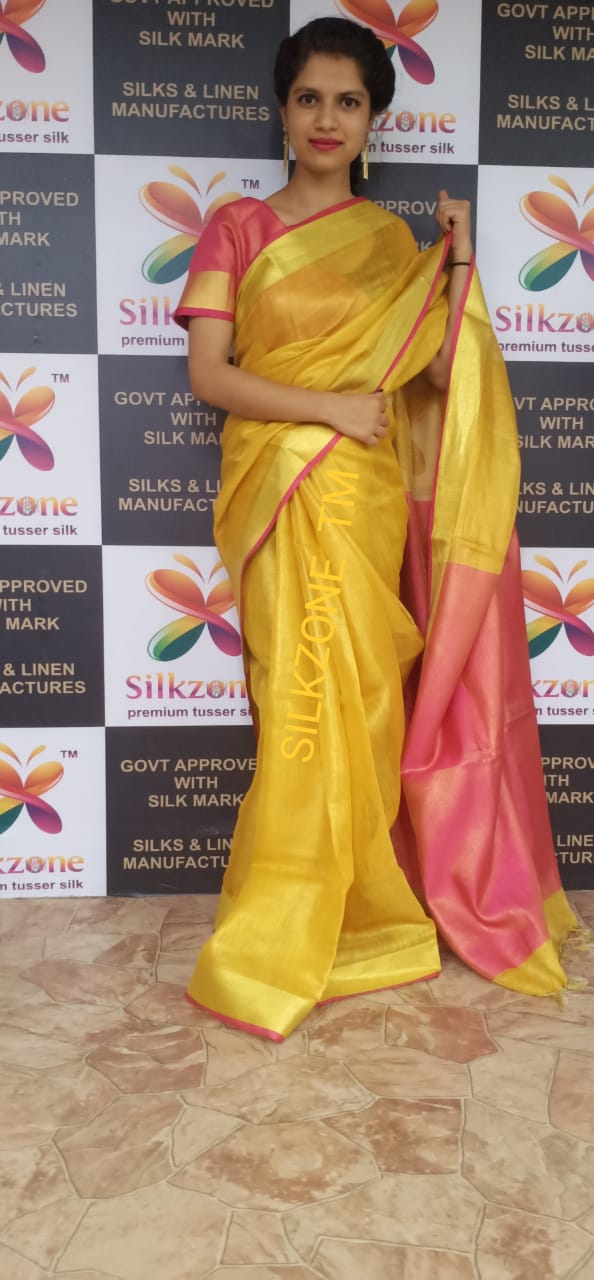 Tishu linen plain saree SILK ZONE