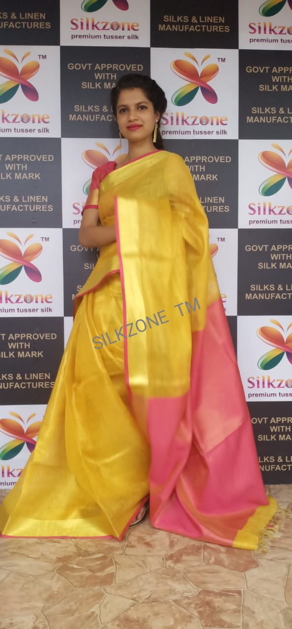 Tishu linen plain saree SILK ZONE