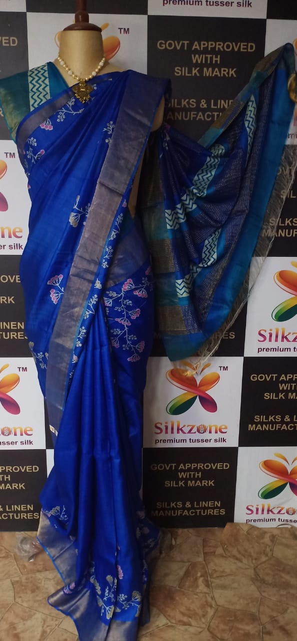 pure tussur silk print saree SILK ZONE