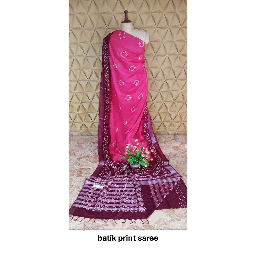 Khadi linen batik print saree SILK ZONE