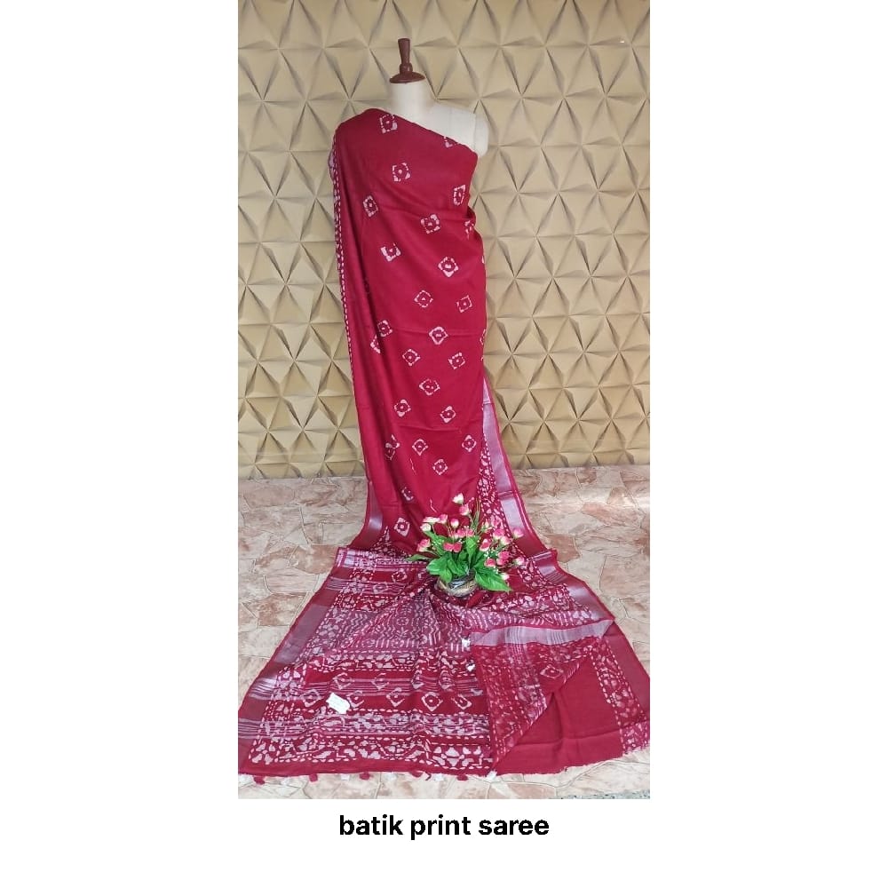 Khadi linen batik print saree SILK ZONE