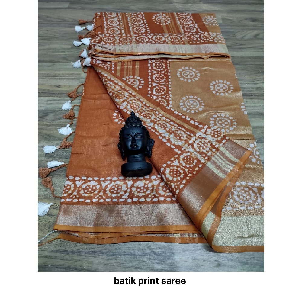 Khadi linen batik print saree SILK ZONE