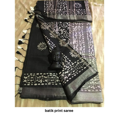 Khadi linen batik print saree SILK ZONE