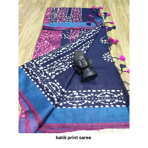 Khadi linen batik print saree SILK ZONE