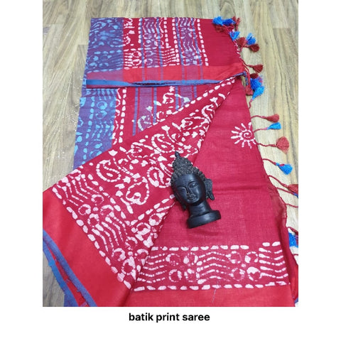 Khadi linen batik print saree SILK ZONE