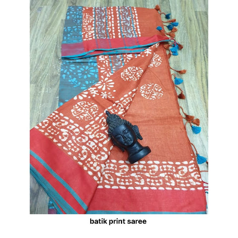 Khadi linen batik print saree SILK ZONE