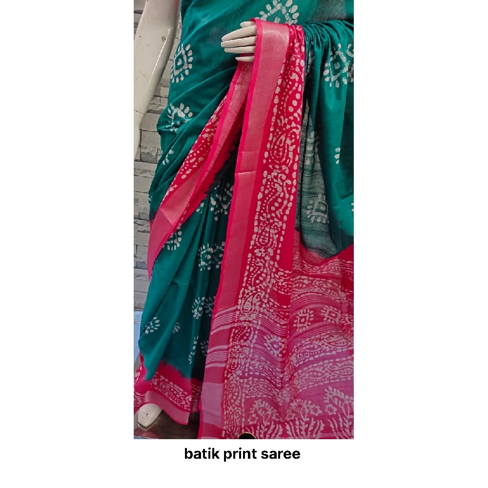 Khadi linen batik print saree SILK ZONE