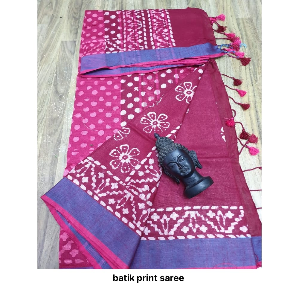 Khadi linen batik print saree SILK ZONE