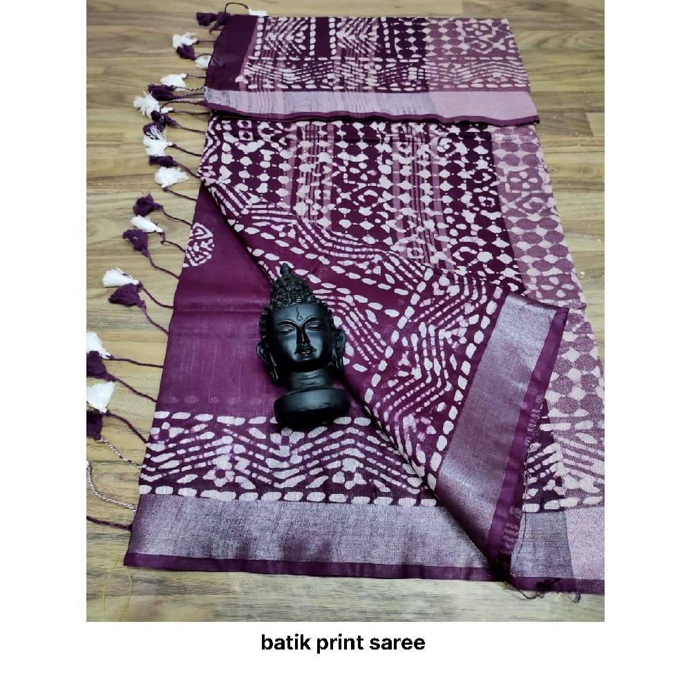 Khadi linen batik print saree SILK ZONE