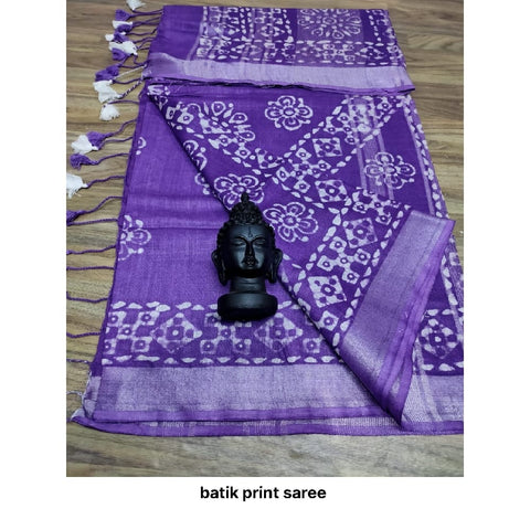 Khadi linen batik print saree SILK ZONE