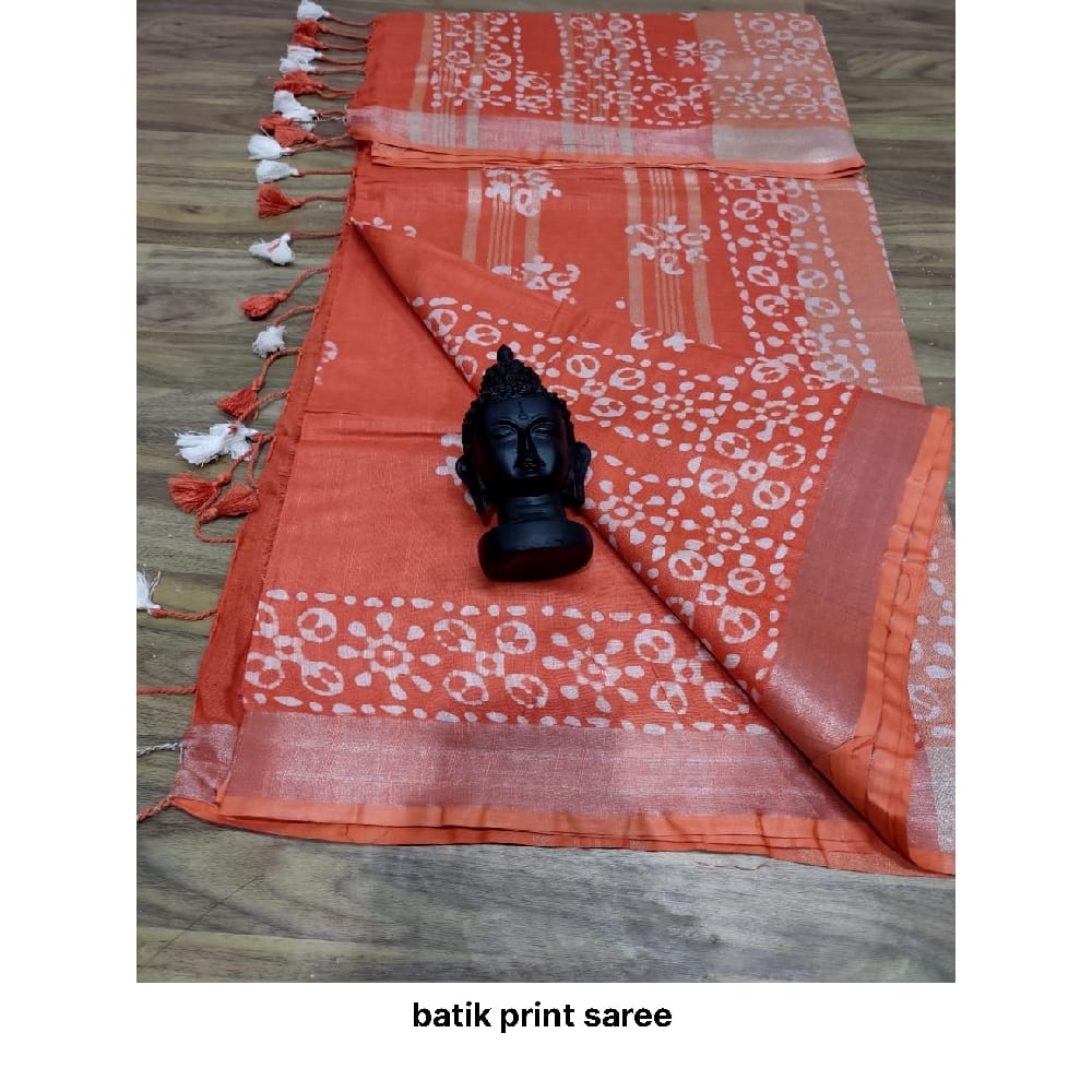 Khadi linen batik print saree SILK ZONE