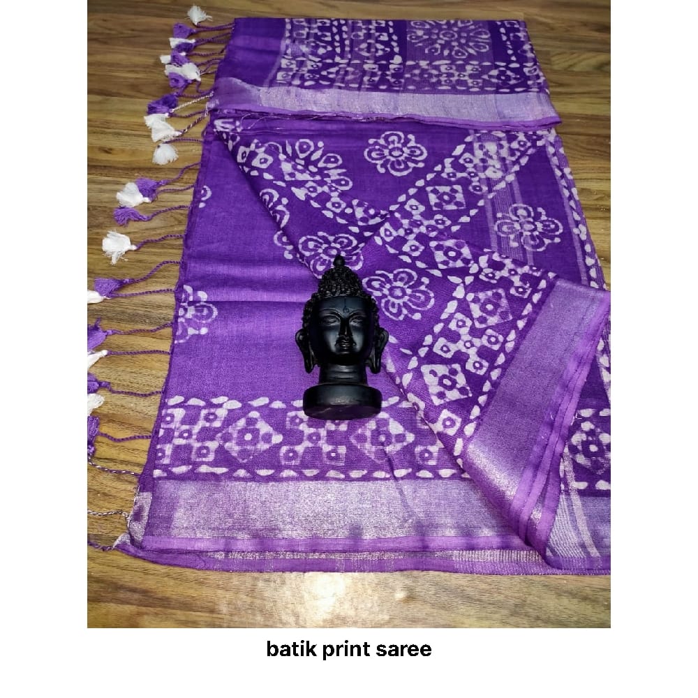 Khadi linen batik print saree SILK ZONE