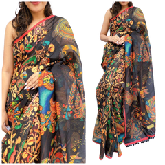 Soft heavy linen whit kalamkari print saree Dipen