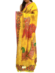 Soft heavy linen whit malamkari print saree Dipen