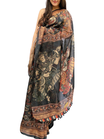 Soft heavy linen whit kalamkari print saree Dipen