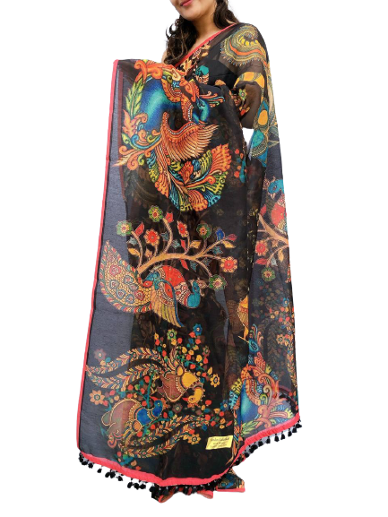 Soft heavy linen whit kalamkari print saree Dipen