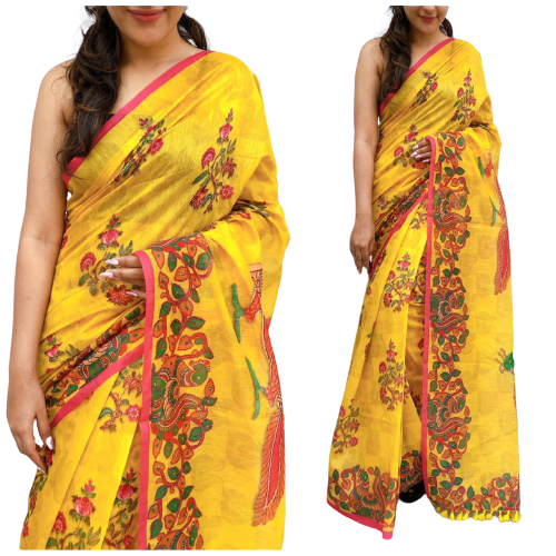 Soft heavy linen whit kalamkari print saree Dipen