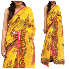 Soft heavy linen whit kalamkari print saree Dipen