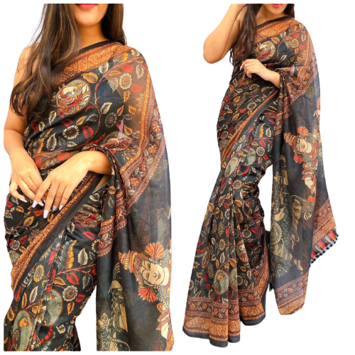 Soft heavy linen whit kalamkari print saree Dipen