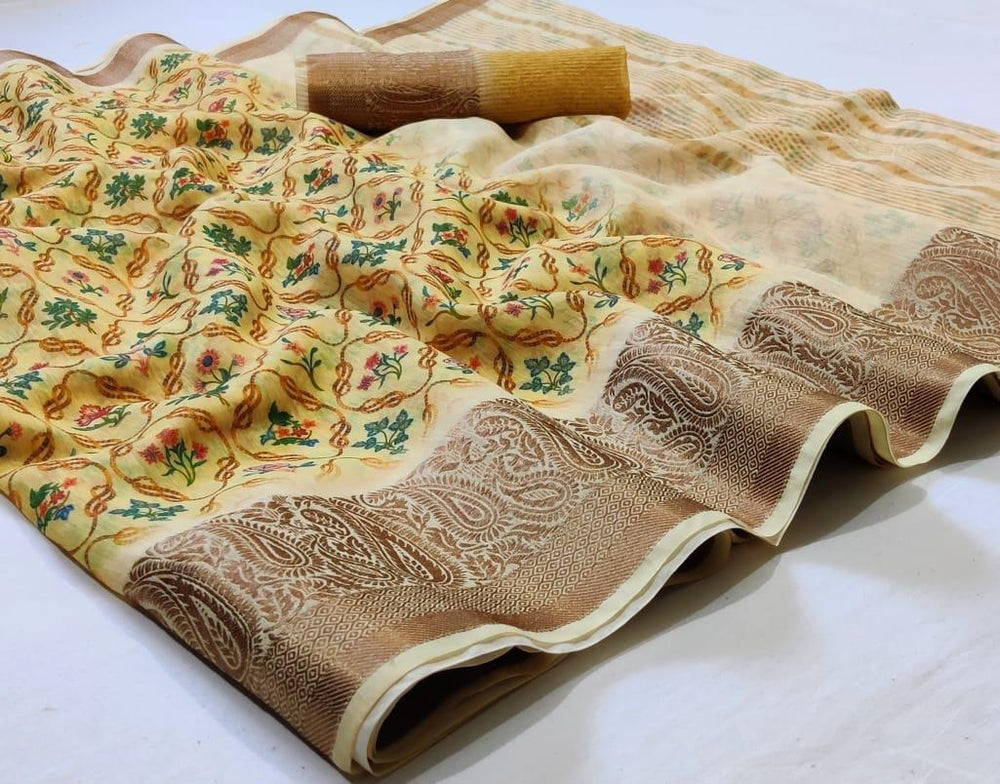 Linen jacquard Saree M J HANDLOOMS