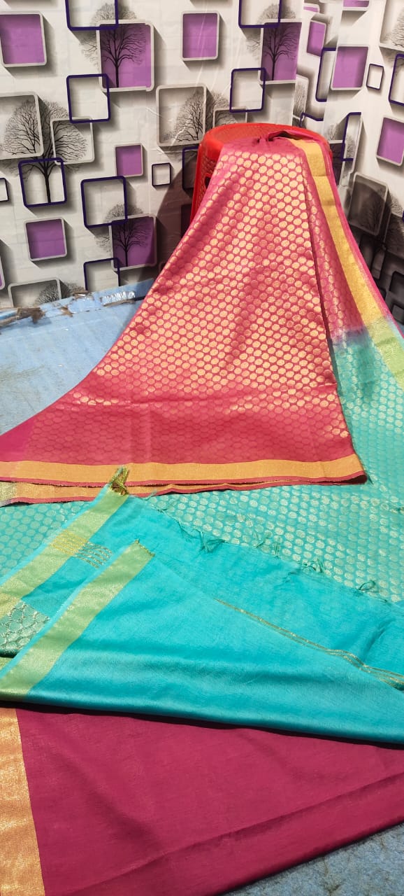 Soft silk zari buta saree Taj
