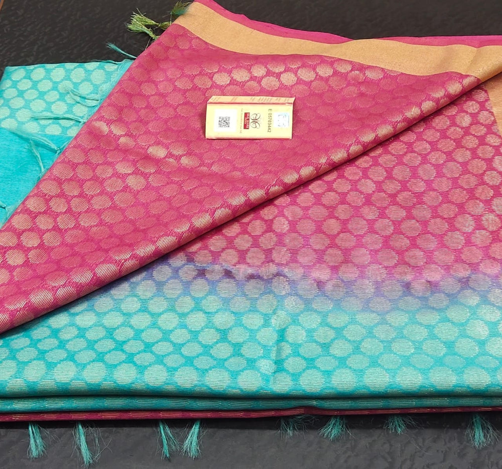 Soft silk zari buta saree Taj