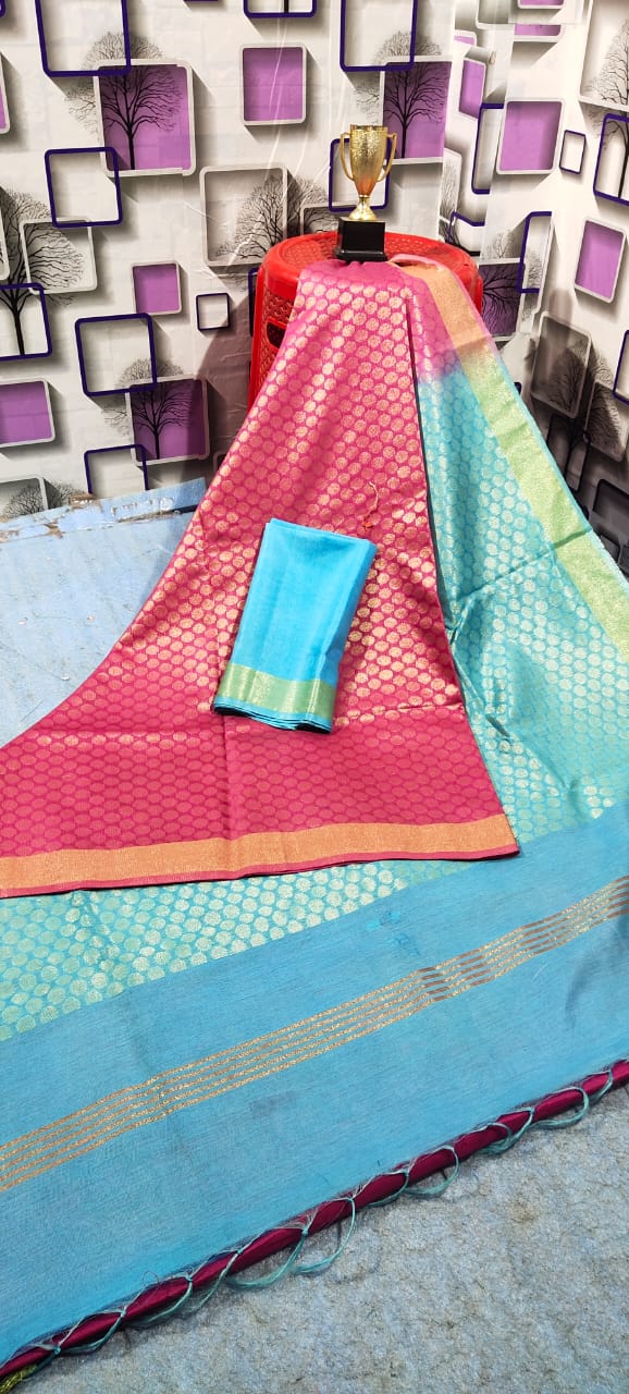 Soft silk zari buta saree Taj