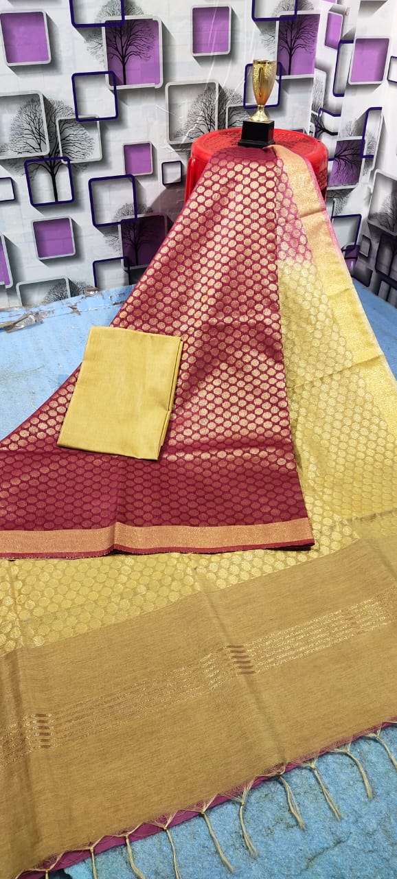 Soft silk zari buta saree Taj