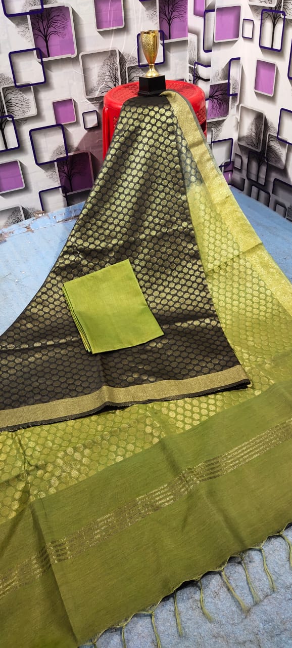 Soft silk zari buta saree Taj