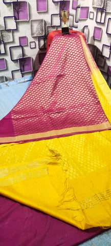 Soft silk zari buta saree Taj