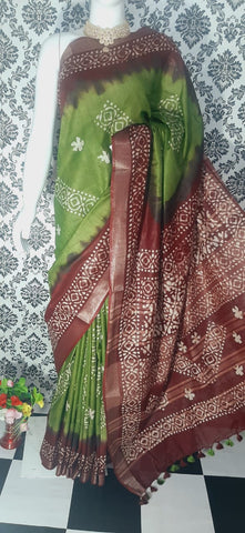 Khadi linen batik print saree MJ Handlooms