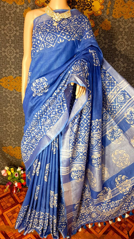 Khadi linen batik print saree MJ Handlooms