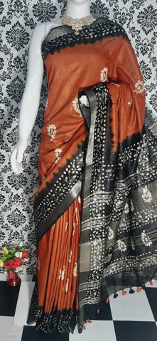 Khadi linen batik print saree MJ Handlooms