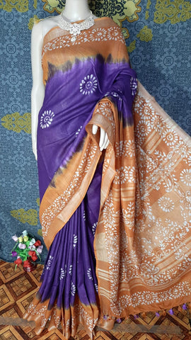 Khadi linen batik print saree MJ Handlooms