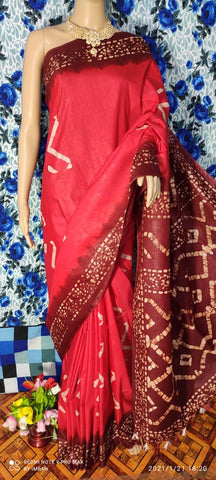 Khadi linen batik print saree MJ Handlooms